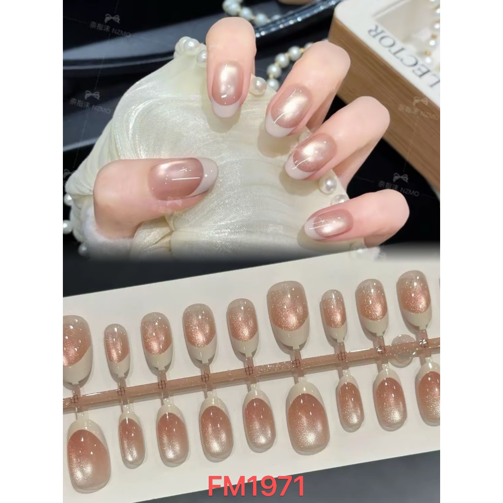 แบบใหม่ พร้อมส่งไทยFM19(3)เล็บปลอม สไตล์โมเดิรน สีลูกแก้วแคทอายใช้งานง่าย 10 ชิ้น/M/S/XSเซ็ตเล็บปลอม ฟรีกาวสิริโคนติดเล็