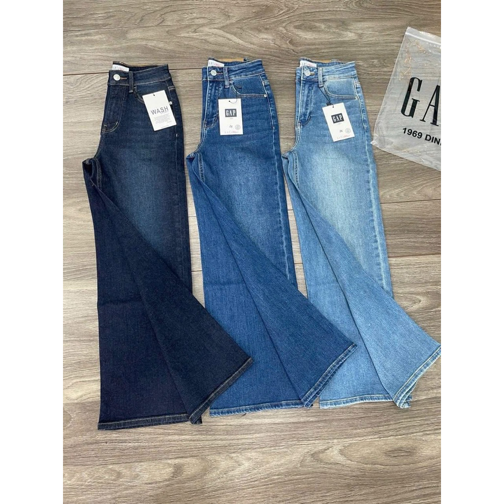 Gap กางเกงยีนส์ผ้ายืด เอวสูง ทรงขากว้างเป้า 11 นิ้ว