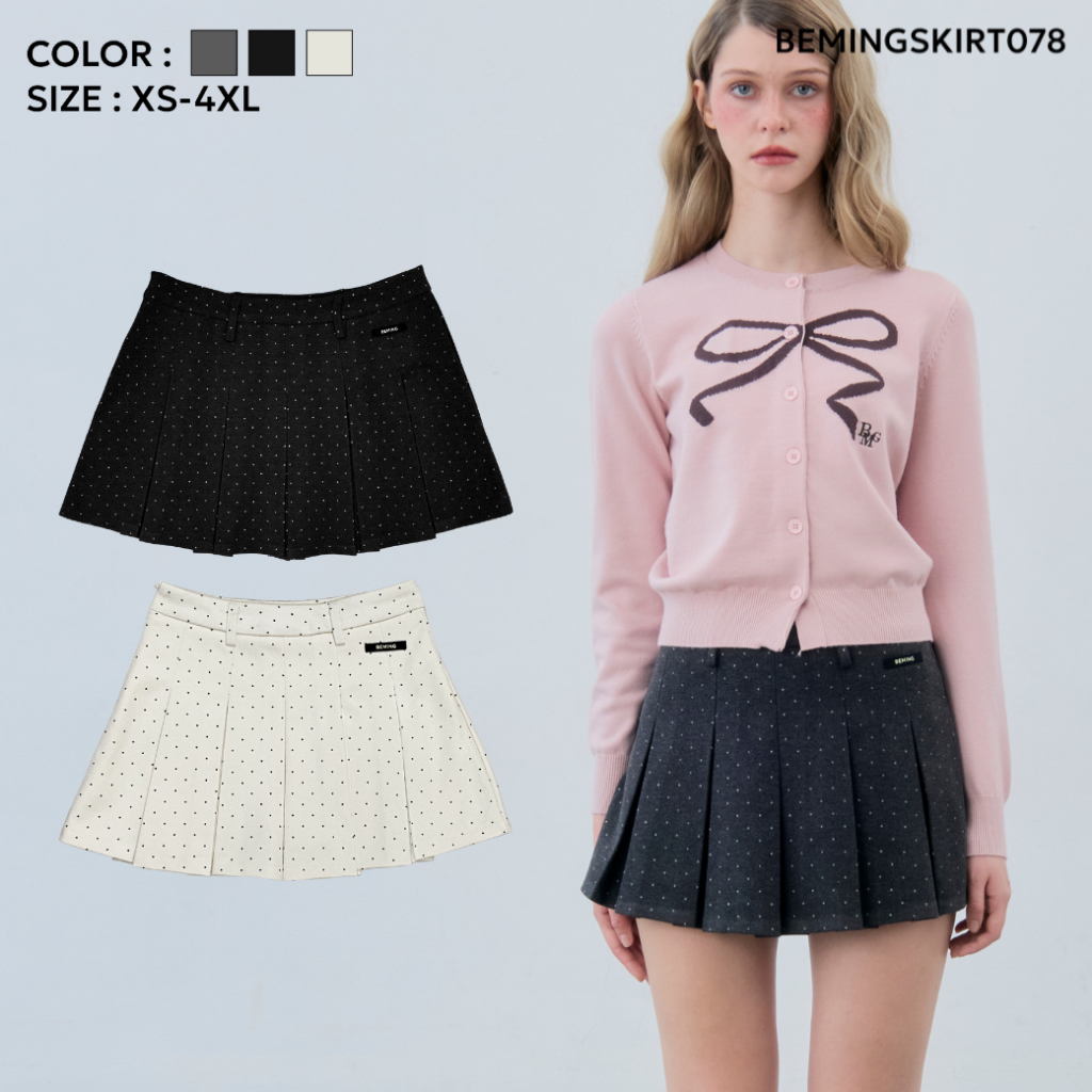 Bemingskirt078(XS-4XL)-Zala Skirt - กระโปรงพลีทลายจุด ดีไซน์เรียบร้อย ใส่แล้วได้ลุคสุภาพดูดี