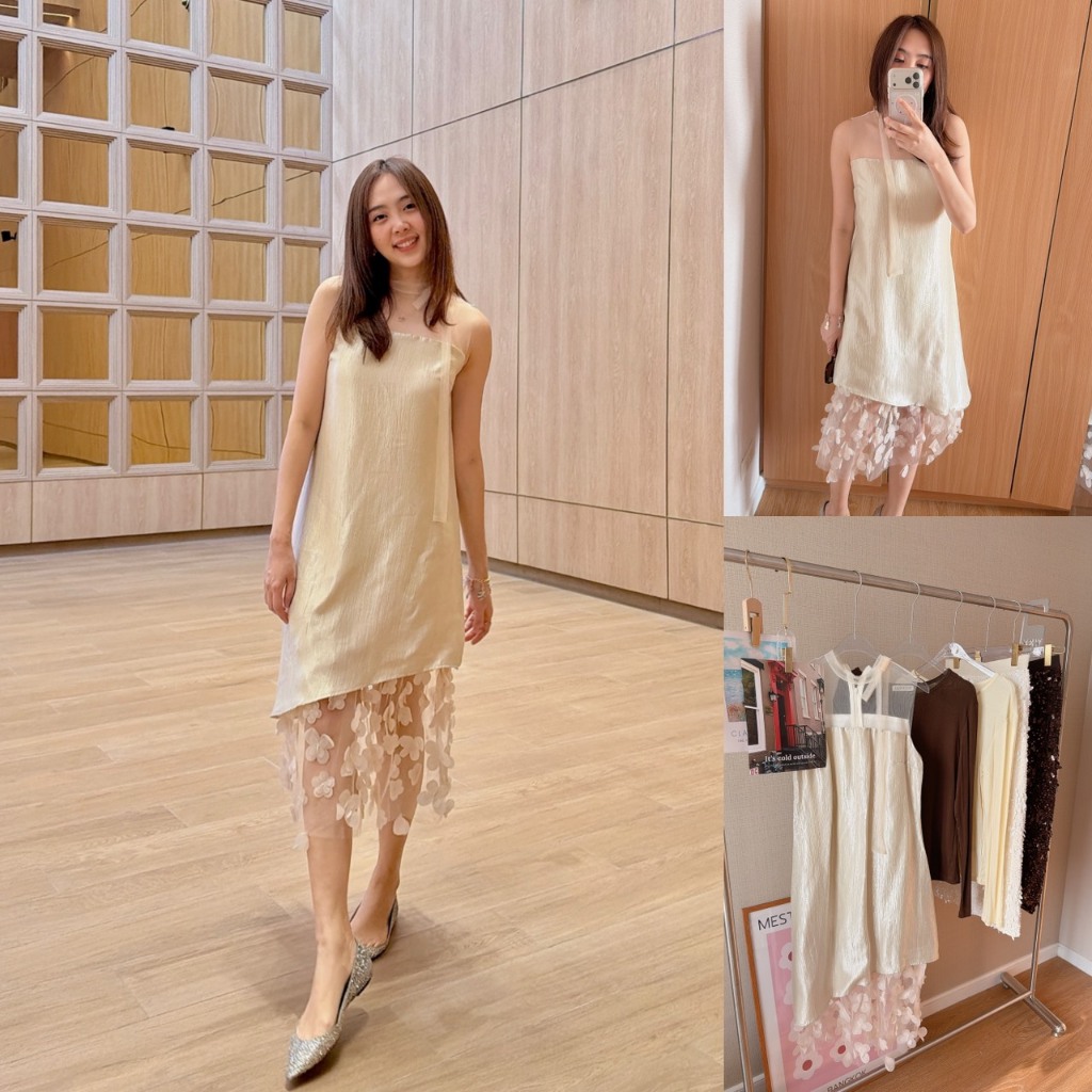 Golden shining dress  เดรสที่สวยหวานออร่าจับแบบลงตัว ดีไซน์จึ้งมาก ซิปหลัง ดีเทลแน่น
