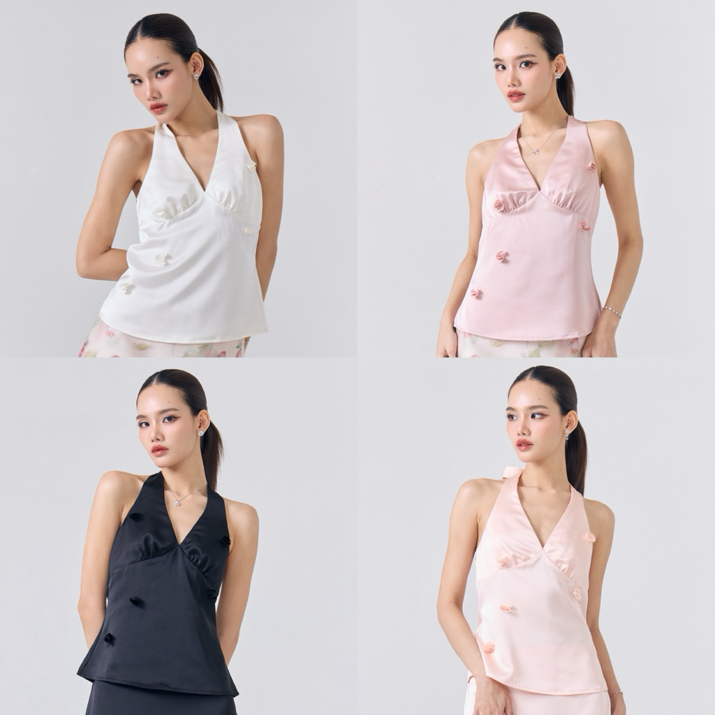 Dressaffair - alie halter top เสื้อผูกโบว์หลังปักดอกไม้