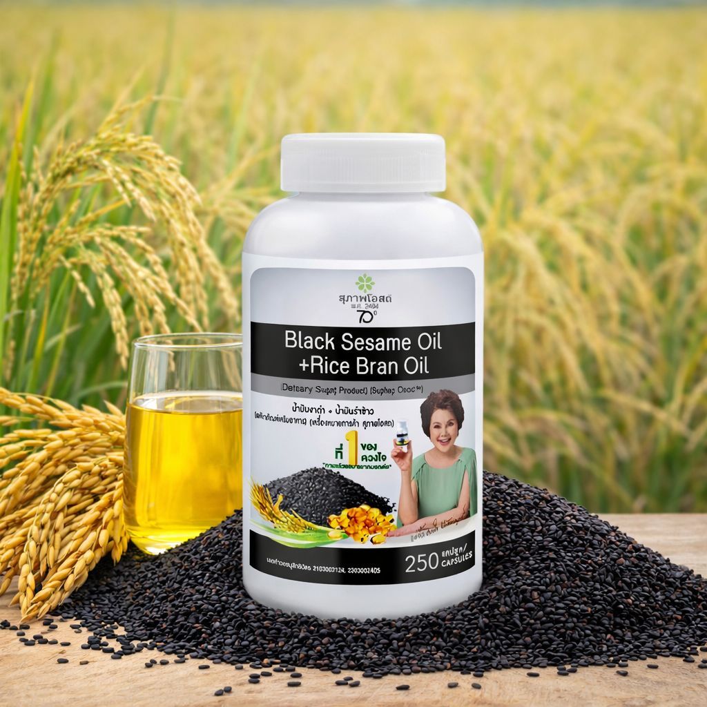 อาหารเสริมงาดำรำข้าว สุภาพโอสถ (250 เม็ด)  black sesame oil + Rice bran oil  งาดำ+รำข้าว สุภาพโอสถ