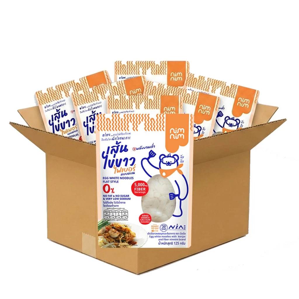 คุ้มสุด ยกลัง (50 ชิ้น) nimnim เส้นไข่ขาวไฟเบอร์ แบบแบน แคลต่ำ ไฟเบอร์สูง