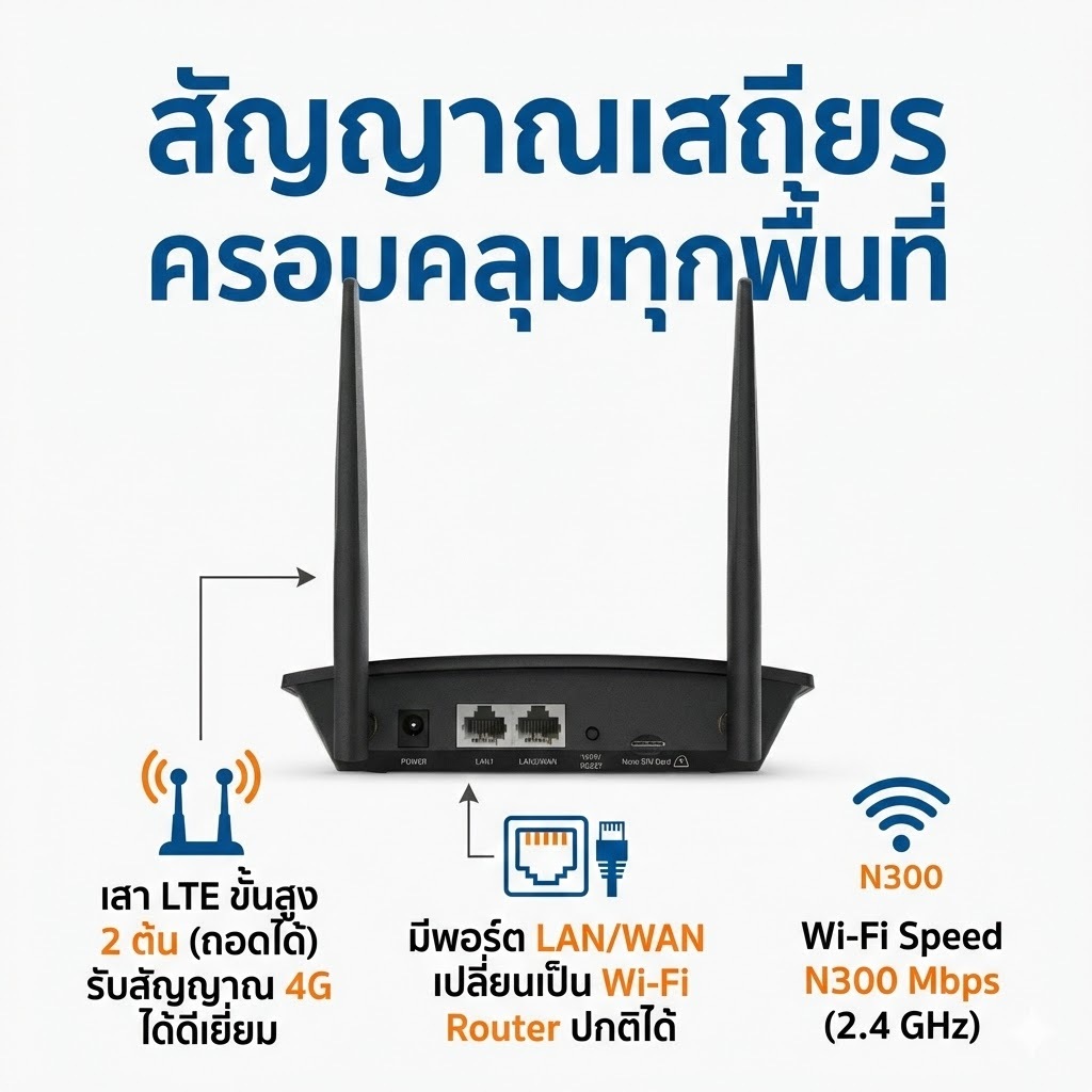 TP-Link TL-MR100 เราเตอร์ใส่ซิม 4G LTE Router 300Mbps รองรับทุกซิม AIS True Dtac NT ประกันศูนย์ 3 ปี รูปที่ 3