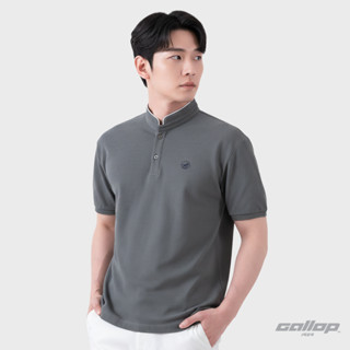 GALLOP : Pique Mandarin Collar Polo Shirt เสื้อคอแมนดาริน ผ้…