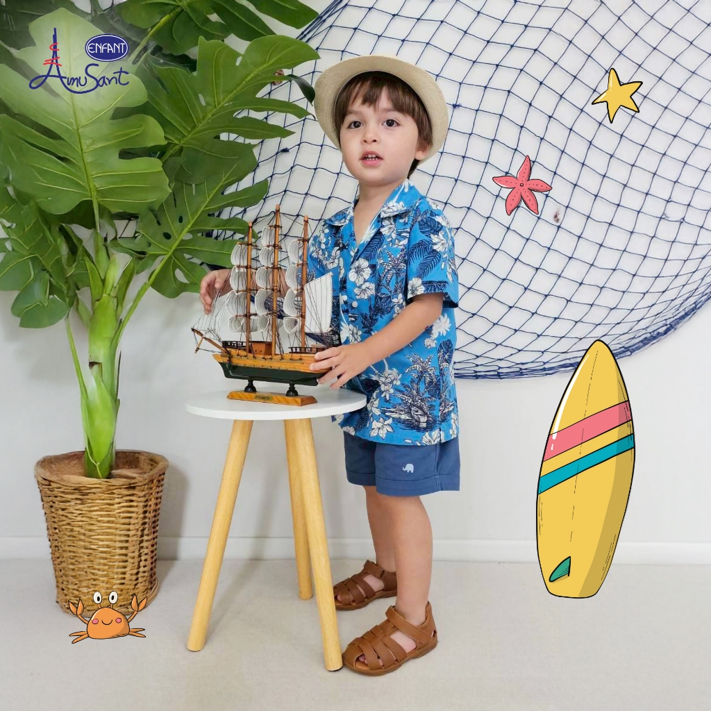 Amusant เสื้อฮาวายแฟมิลี่ พ่อ-แม่-ลูก (ฟ้าน้ำทะเล) EK9J25&EH2N70