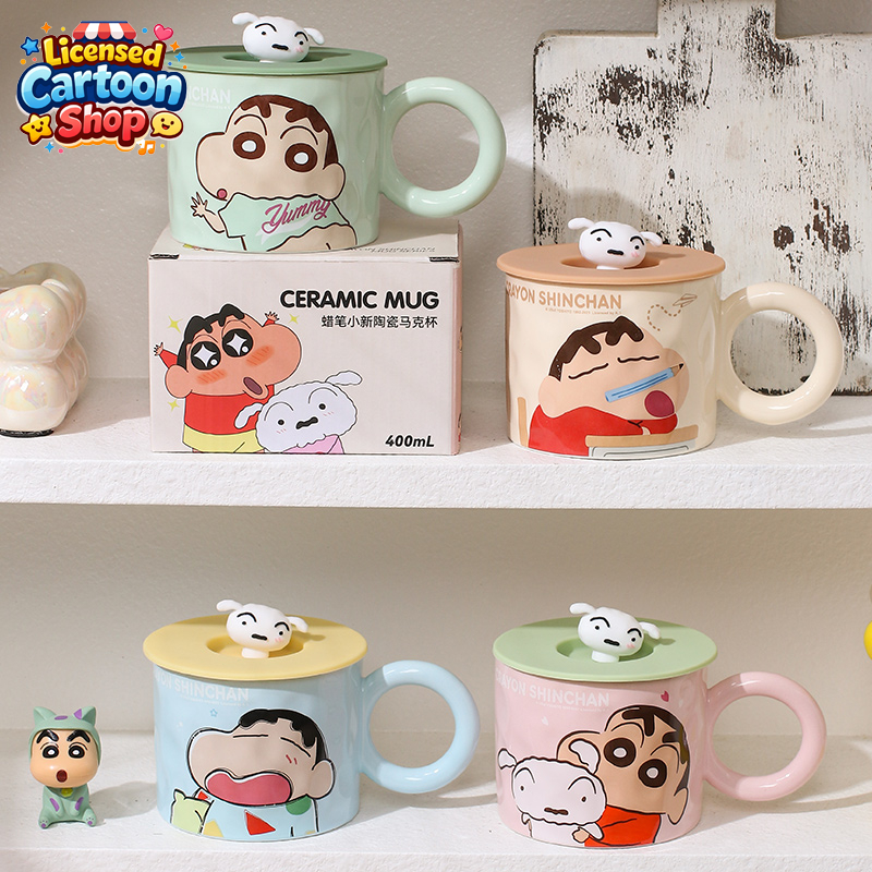 [ของแท้] Shin-chan แก้วมัค แก้วหู เซรามิก ชินจัง 360ml - มีฝาปิด ลายการ์ตูน พร้อมกล่อง ส่งฟรี