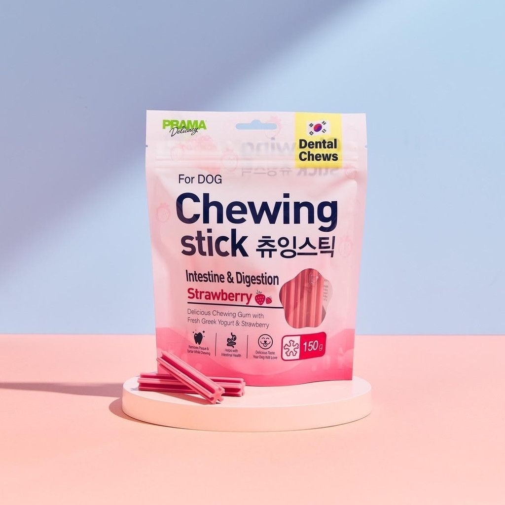 Prama Chewing Stick รสสต​รอเบอรี่​ ขนมสุนัข บำรุงลำไส้  ช่วยย่่อย  dental chews ขนมขัดฟัน  พราม่า 15