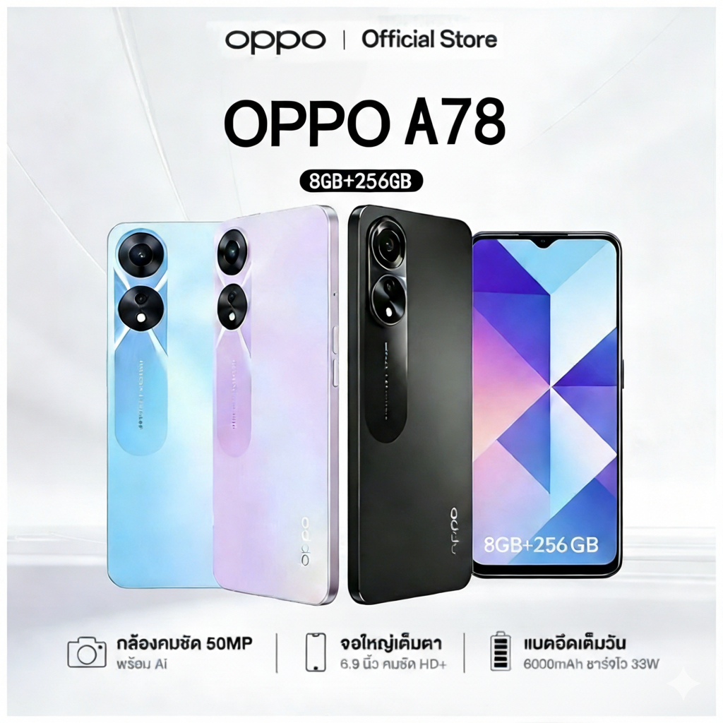 พร้อมส่ง OPPO A78/A31 Y17 / REDMI 13C Ram12GB+256GB หน้าจอ 6.56 นิ้ว ประกันร้าน เเถมฟรีเคสใส+ฟิล์มกระจก ฟรีอุปกรณ์ครบชุด