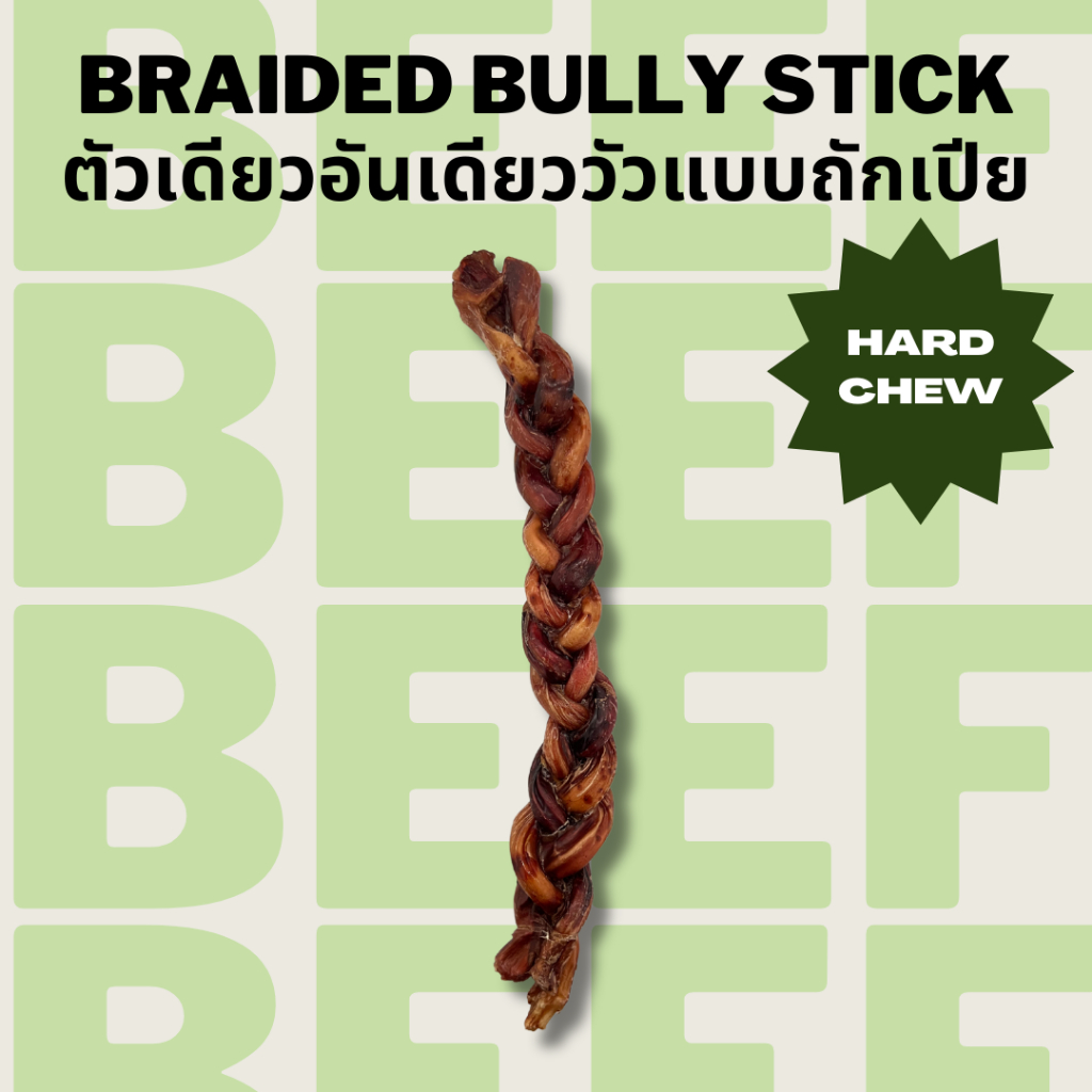 ตัวเดียวอันเดียววัวถักเปีย ขนมแทะหมา Bella's Bites Braided Bully Stick for Dogs
