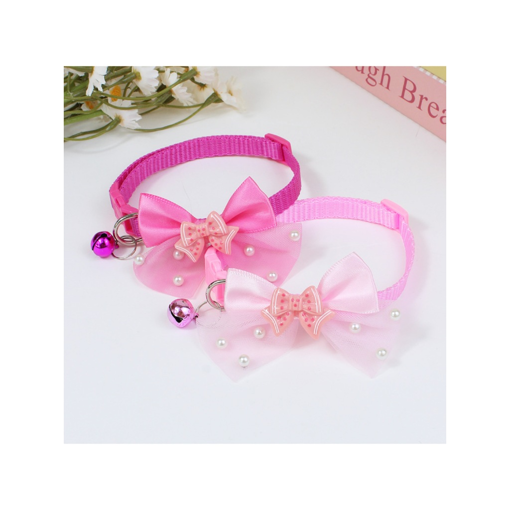 PP-1914 🌸 ปลอกคอโบว์ไข่มุก สีพาสเทล สำหรับน้องหมา & น้องแมว ดีไซน์หวานละมุน ใส่แล้วดูคุณหนูคุณชายขึ้นทันที 🎀✨