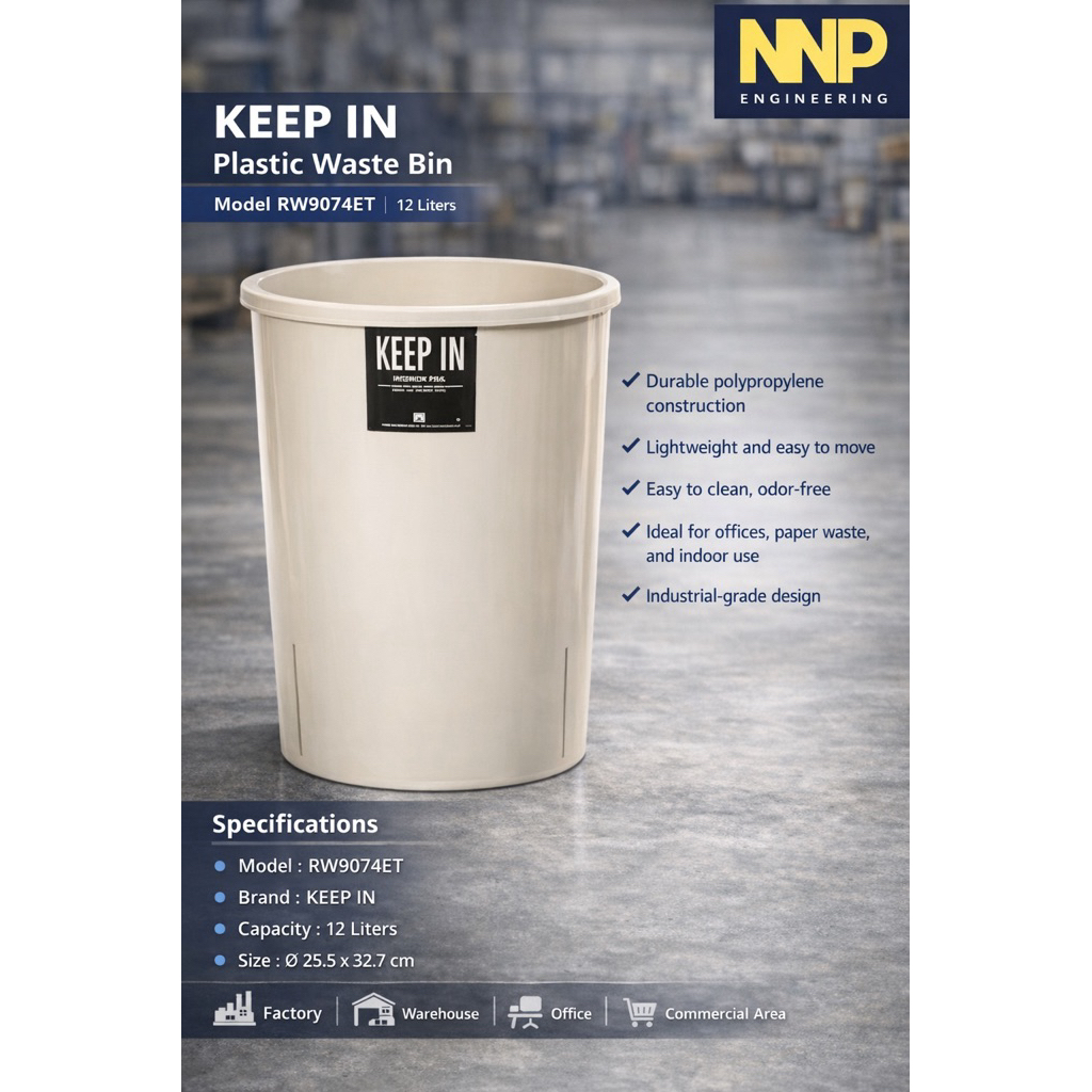 KEEP IN ถังขยะผงกลมสีครีมรุ่น RW9074ET ขนาด12 ลิตร