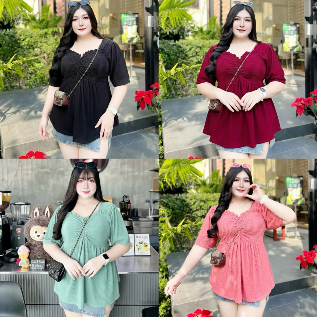 เสื้อขยุ้มอกแต่งระบาย ใส่พรางหุ่น ปิดพุง สำหรับสาวอวบอ้วน ไซส์ใหญ่อก50ยืดได้ถึง60