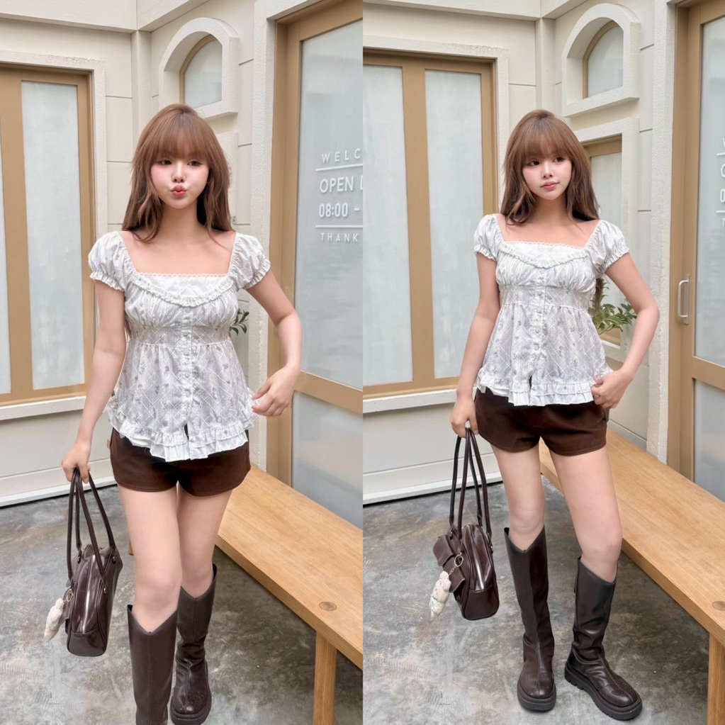 🌻เสื้อแขนตุ๊กตาแต่งสองเลเยอร์ชายระบาย ดีเทลสม็อคหลังมีเชือกปรับผูก (Nusa Style) - รูปที่ 7