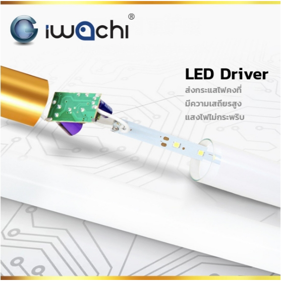 IWACHI ขาชุดพร้อมหลอด (ขาบิดล็อก ต่อหัว-ท้าย) ขั้วสีฟ้า LED T8 15W 20W แสงสีขาว 1800LM ชุดเซ็ทหลอดไฟ 15 วัตต์ ขนาด 60cm - รูปที่ 5