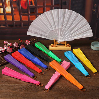 พัด พัดพับได้ มี11สี พัดพลาสติก พัดสีแดง พัดจีน 23CM