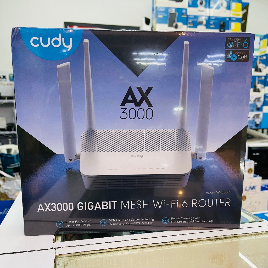 เราเตอร์ไวไฟ  CUDY WR3000S AX3000 Gigabit Dual Band Wi-Fi 6 Mesh Router, 5 Gigabit Ports (สีดำ)