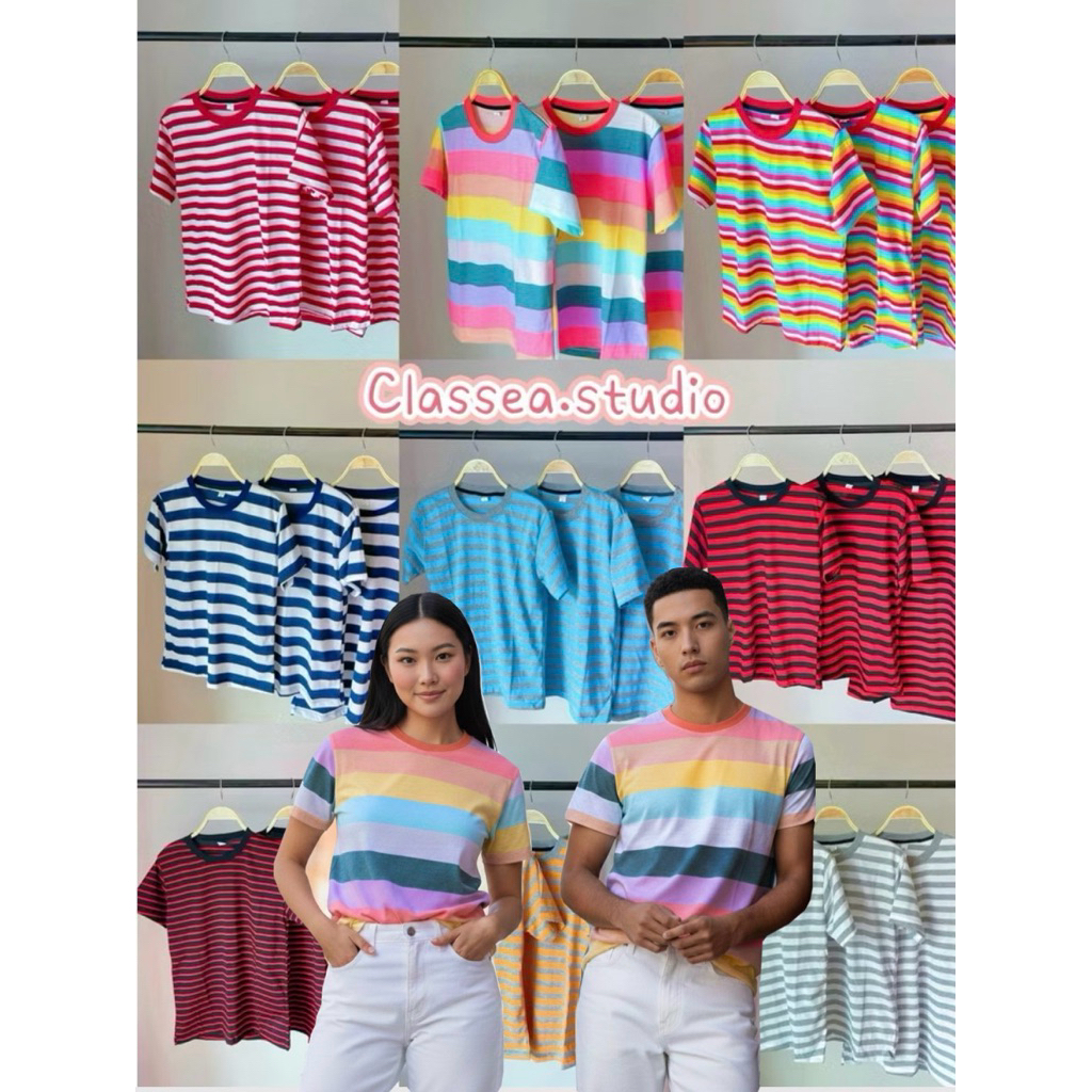 (ส่งไว)S-XL 🔥 เสื้อยืดคอตตอนลายทาง