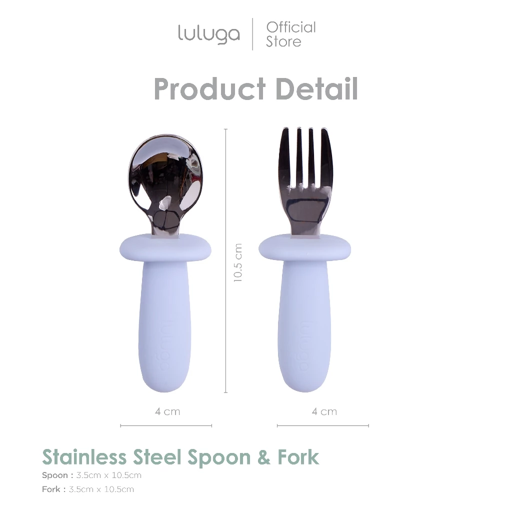 Luluga ช้อนส้อมเด็ก ช้อนฝึกทาน สแตนเลส SUS316 ด้ามซิลิโคน กันสำลัก BPA Free ฝึกทาน BLW 6 เดือน+ thumbnail 3