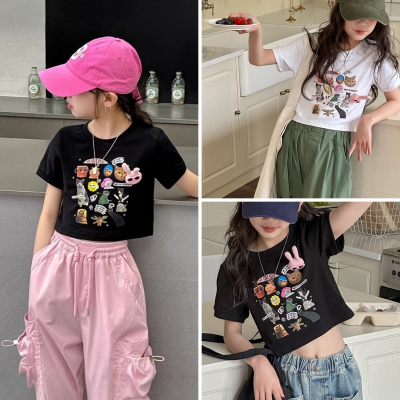 💕 พร้อมส่ง💕 ชุดเด็กผู้หญิง เสื้อเด็ก าฝ้ายแท้แขนสั้น ทรงหลวม แฟชั่นฤดูร้อน 6-14 ปี