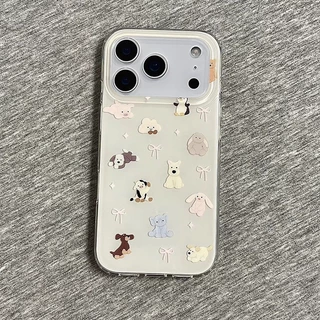 เคสไอโฟน 15สำหรับ IPhone 17 air 11 16 15 13 12 14 Pro Max XR XS X Max7 8 Plusการ์ตูนลูกสุนัขดาวส่องแสงโบว์หัวใจรักปกใหม่