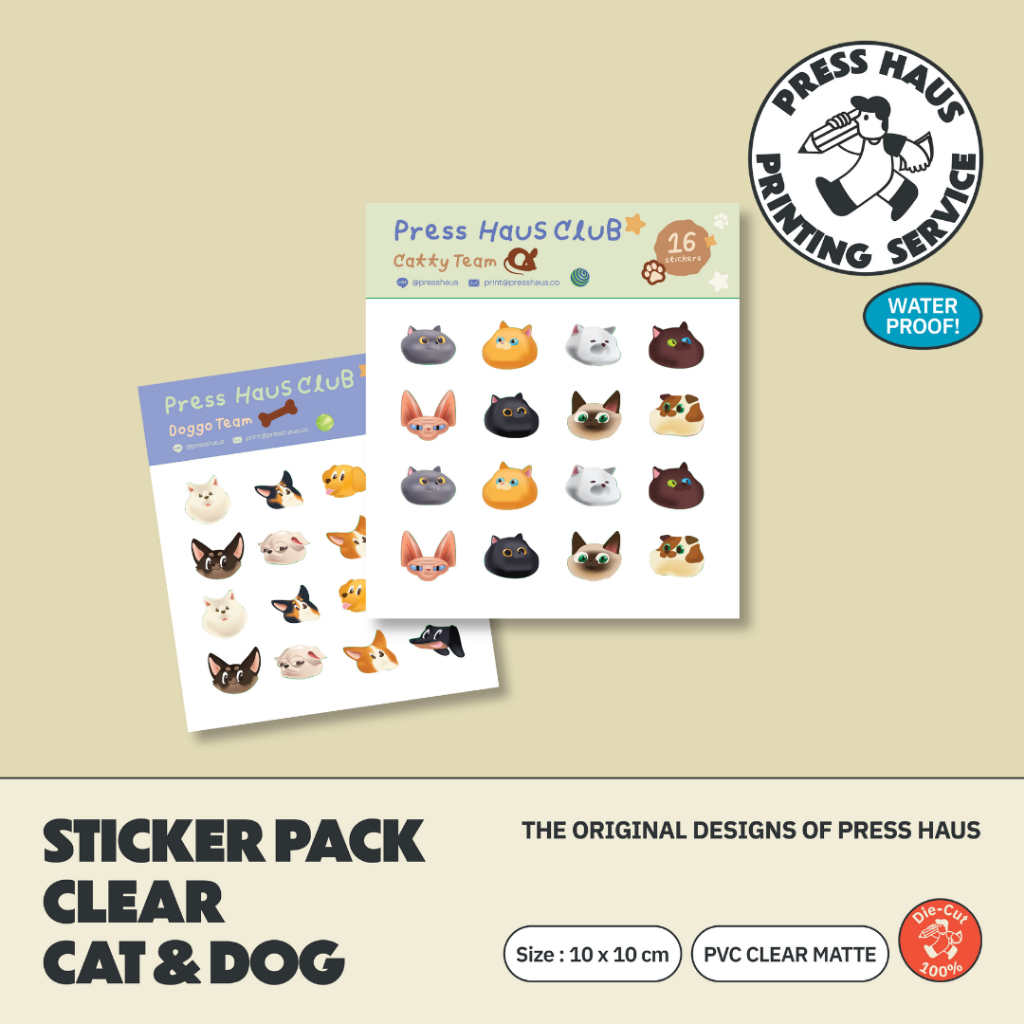 (พร้อมส่ง) Press Haus - Sticker Pack Clear Cat & Dog PVC CLEAR MATTE Die-Cut100%