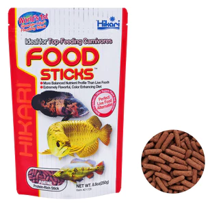 [แท้100%]Hikari Food Sticks อาหารปลากินเนื้อ และปลาที่หากินบนผิวน้ำ (ชนิดเม็ดลอย) ปลาออสก้า ปลามังกร 250g. ฮิคาริ