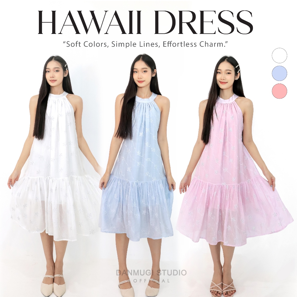 🇹🇭พร้อมส่ง1-2วัน 🇹🇭hawaii dress🍋🍊 เดรสยาวไปทะเล ไปคาเฟ่ไปเที่ยวลายดอกไม้