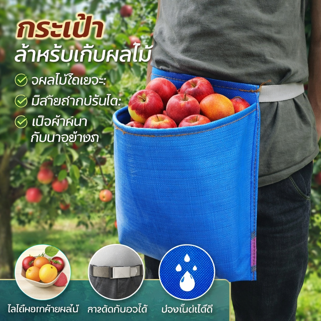 ถุงเก็บผลไม้ ถุงเก็บผลไม้ในสวนผลไม้ แบบพกพา ปรับได้ แข็งแรง สีไม่ซีดจาง เก็บผลไม้ ถุงเก็บเกี่ยว