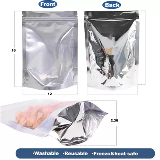 ส่งฟรี ถุงฟอยล์หน้าใสหลังทึบสีเงิน ถุงอลูมิเนียมซิปล็อค แพก50ใบ