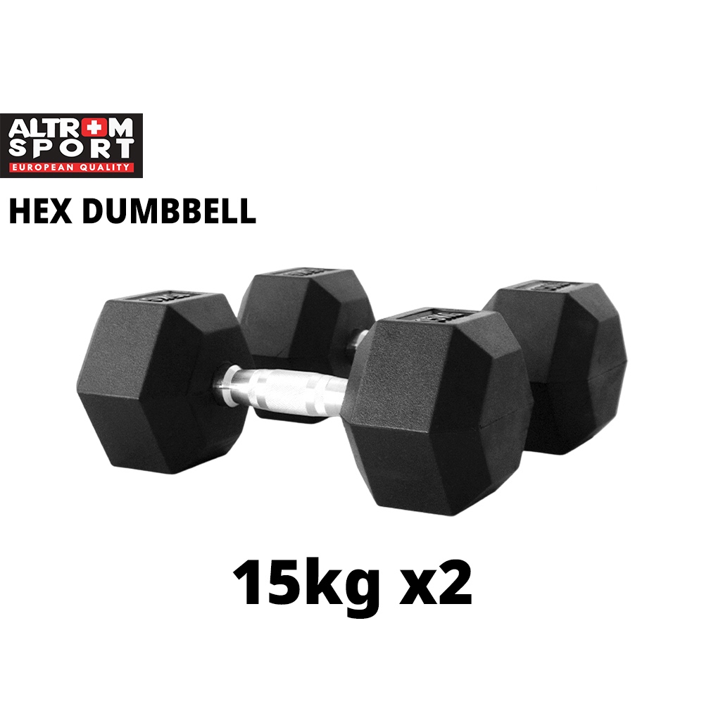 Altrom Sport DBH-15 HEX D ดัมเบลเหล็กหกเหลี่ยม Hex Rubber Dumbbell 15 kg