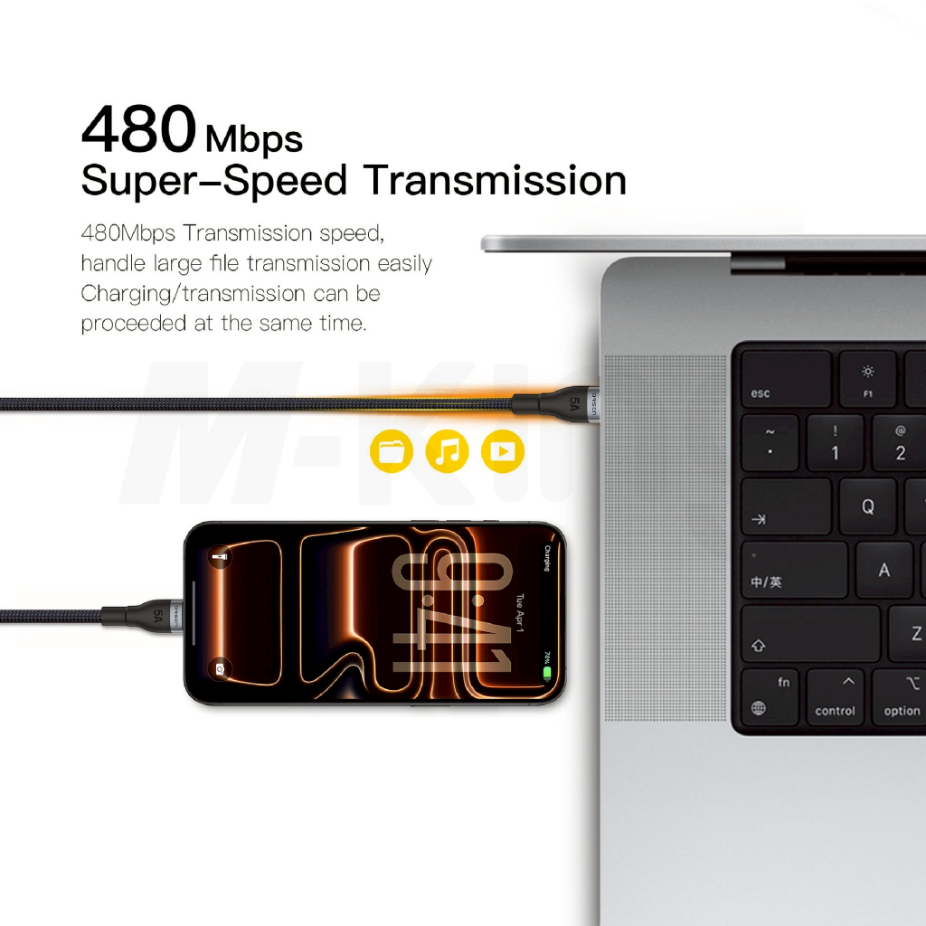 Orsen by Eloop S6 สายชาร์จ Type C to C 5A 100W Fast รูปที่ 5