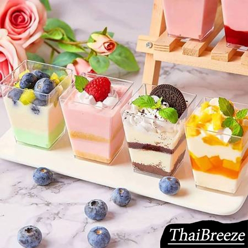 25 ชิ้นมูสเค้กกล่องพุดดิ้งถ้วยกล้วยพายถ้วยเยลลี่ถ้วยสี่เหลี่ยมคางหมู