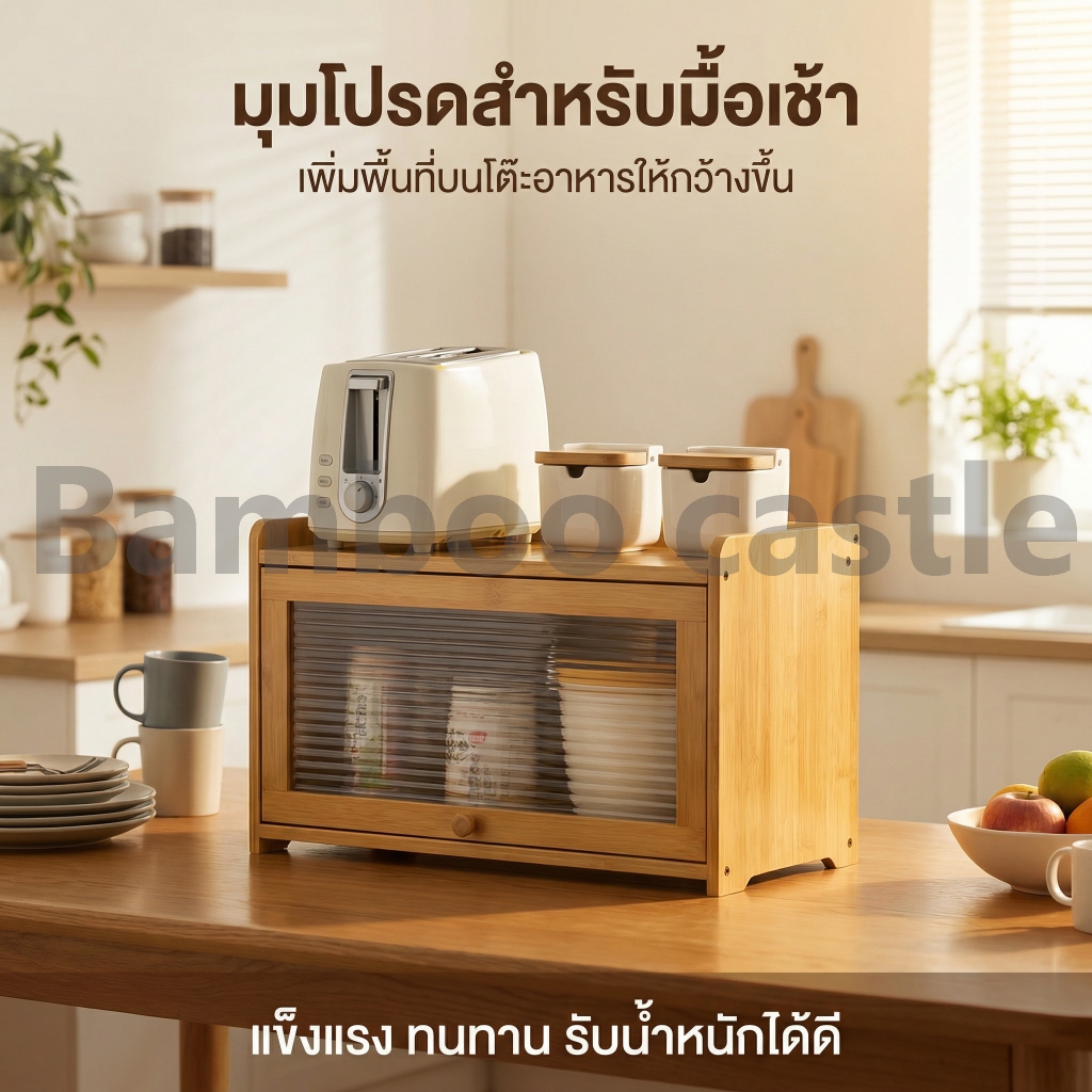 🐼 เคาเตอร์ครัว ที่เก็บของบนเคาน์เตอร์ ชั้นวางของในครัว เครื่องปรุงรส ชาม ตู้เก็บของ รูปที่ 2