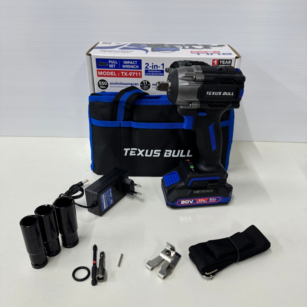 TEXUS BULL บล็อกกระแทกไร้สาย 20V TX-9711 (2.0Ahx1) 550Nm.