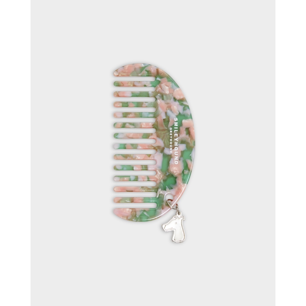 A25GD Smileyhound Marble Acetate Hair Comb with Dog Charm