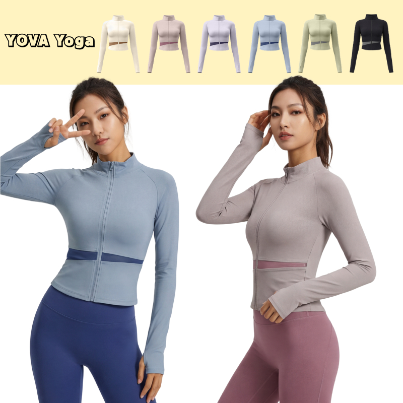 ✨เพิ่มสีใหม่ 16 สี✨(YOGA-135) เสื้อกีฬาแจ็คเก็ตแขนยาวมีซิปรูด เสื้อคลุมออกกำลังกาย ทรงกระชับเข้ารูป