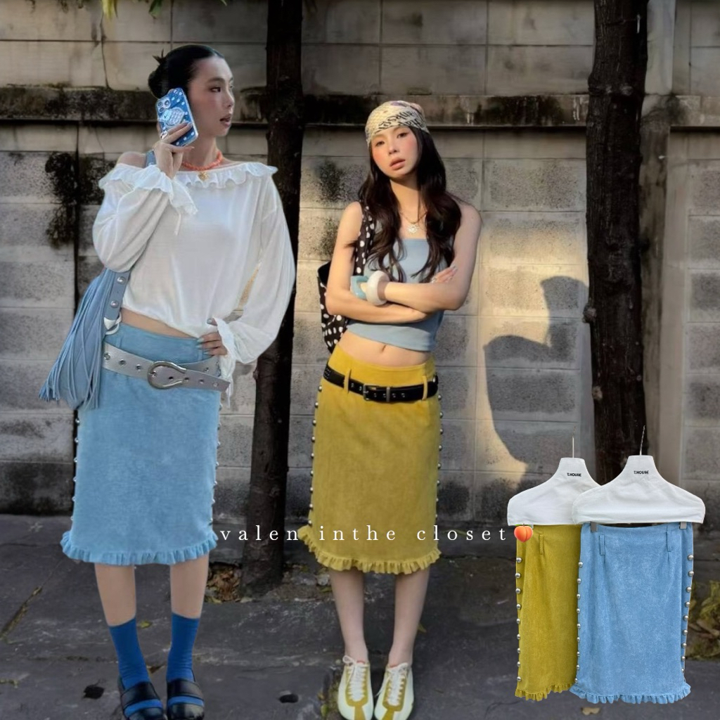 ส่งด่วน 🌼 26Q035 MMFISH กระโปรง ผ้าหนังกลับแต่งหมุดด้านข้างเนื้อผ้าหนานุ่ม