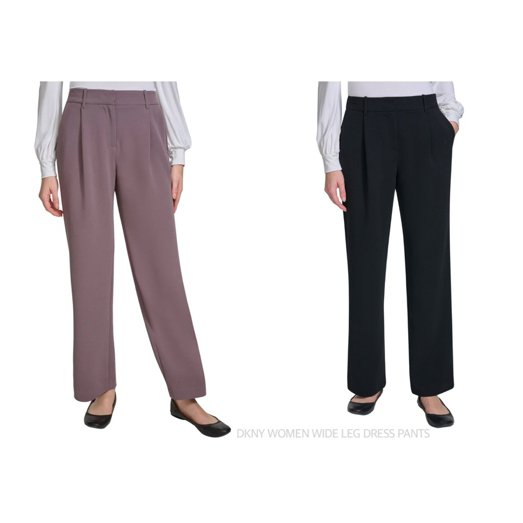 DKNY กางเกงเอวสูง ทรงขากว้างตรง WOMEN WIDE LEG DRESS PANTS (C0902)