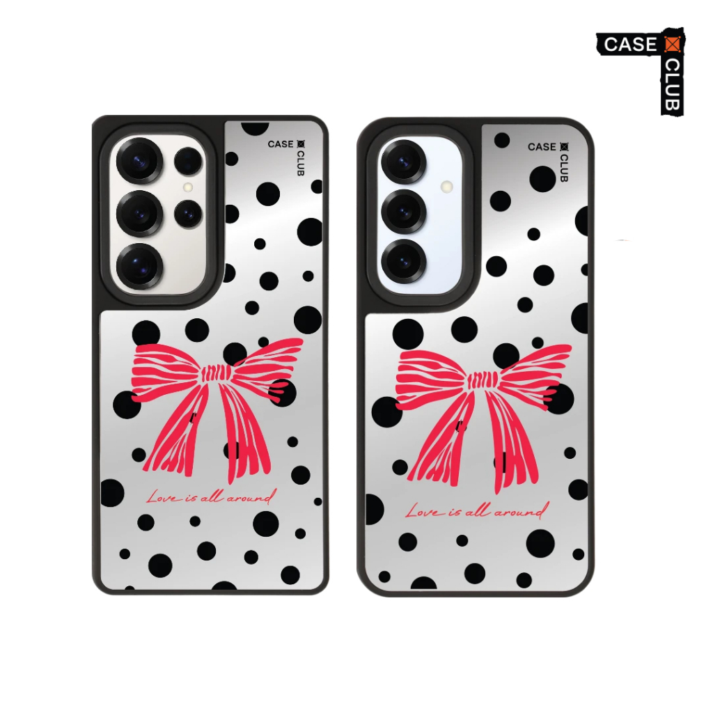 CaseClub เคสโทรศัพท์ เคสกระจก ลาย Polka Bow Crush สำหรับ Galaxy S25/S24 Ultra/S25/S24