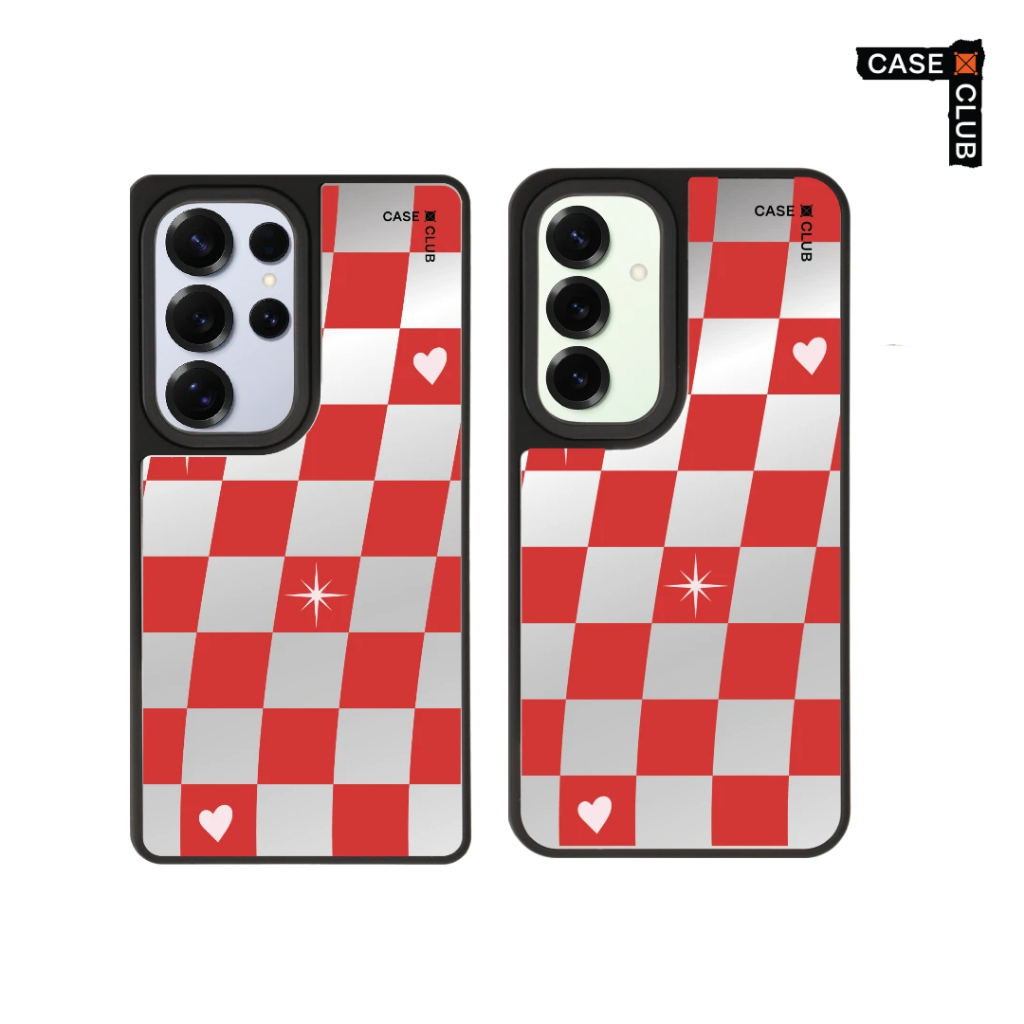 CaseClub เคสโทรศัพท์ เคสกระจก ลาย Checker Love Pop สำหรับ Galaxy S25/S24 Ultra/S25/S24