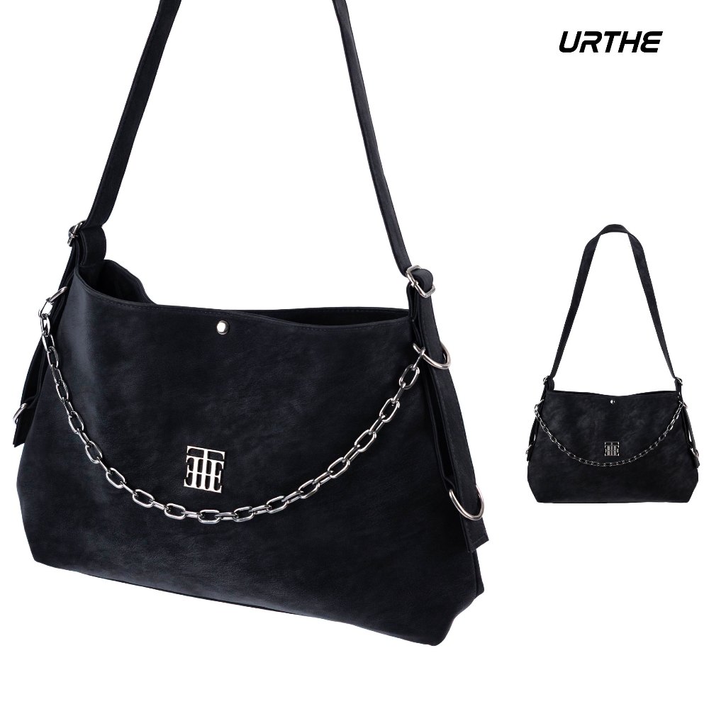 URTHE - กระเป๋า หนัง PU รุ่น DRAPE SOFT LEATHER HOBO BAG