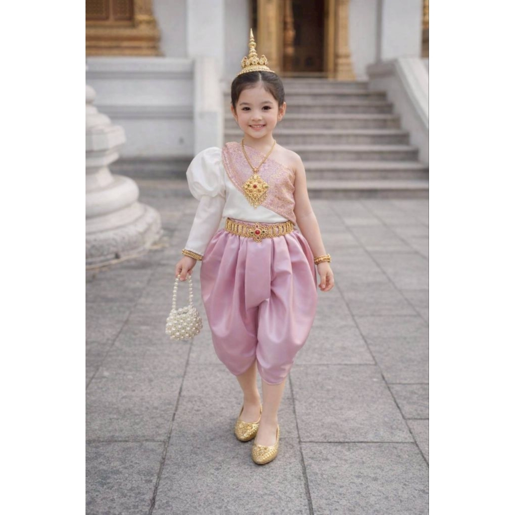 KT ชุดไทยเด็กน่ารักเกินต้าน เซ็ต 3 ชิ้น งานโรงเรียน งานถ่ายรูป งานบุญ งานวัด ชุดเดียวเอาอยู่เลยจ้า 💕