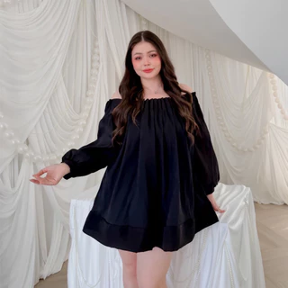 Lady M | Mini lady set plus-size ชุดเซต 2 ชิ้น สีพื้นสำหรับสาวอวบ เสื้อทรงเปิดไหล่มาพร้อมกางเกงขาสั้น ใส่เที่ยว ปาร์ตี้