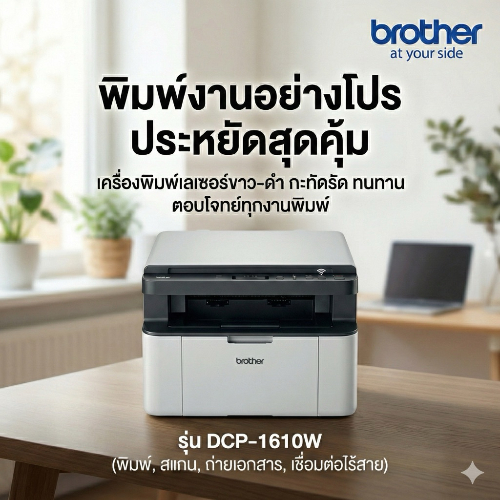 เครื่องพิมพ์เลเซอร์ ขาว-ดำ มัลติฟังก์ชัน BROTHER รุ่น DCP-1610W