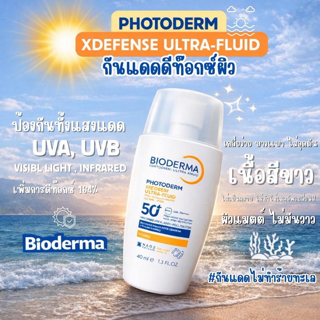 New!! Bioderma Photoderm XDefense Ultra-Fluid SPF50+ กันแดดเนื้อบางเบา กัน UVA UVB แสงสีฟ้า มลภาวะ 40ml