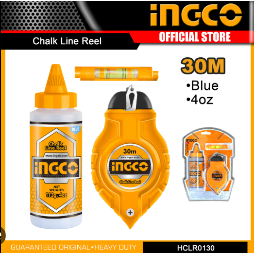 INGCO HCLR0130 ปักเต้าตีเส้น บักเต้าตีเส้น 30 เมตร พร้อมผงชอล์ก (Chalk Line Reel)
