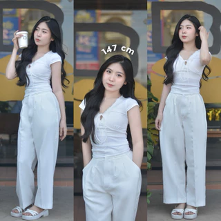 140cm kiddy ขายาวกระบอกกลาง เอวสูง จีบคู่ ยาว35นิ้ว กางเกงคนสูง140-150cm (006-เปเป้จีบคู่)
