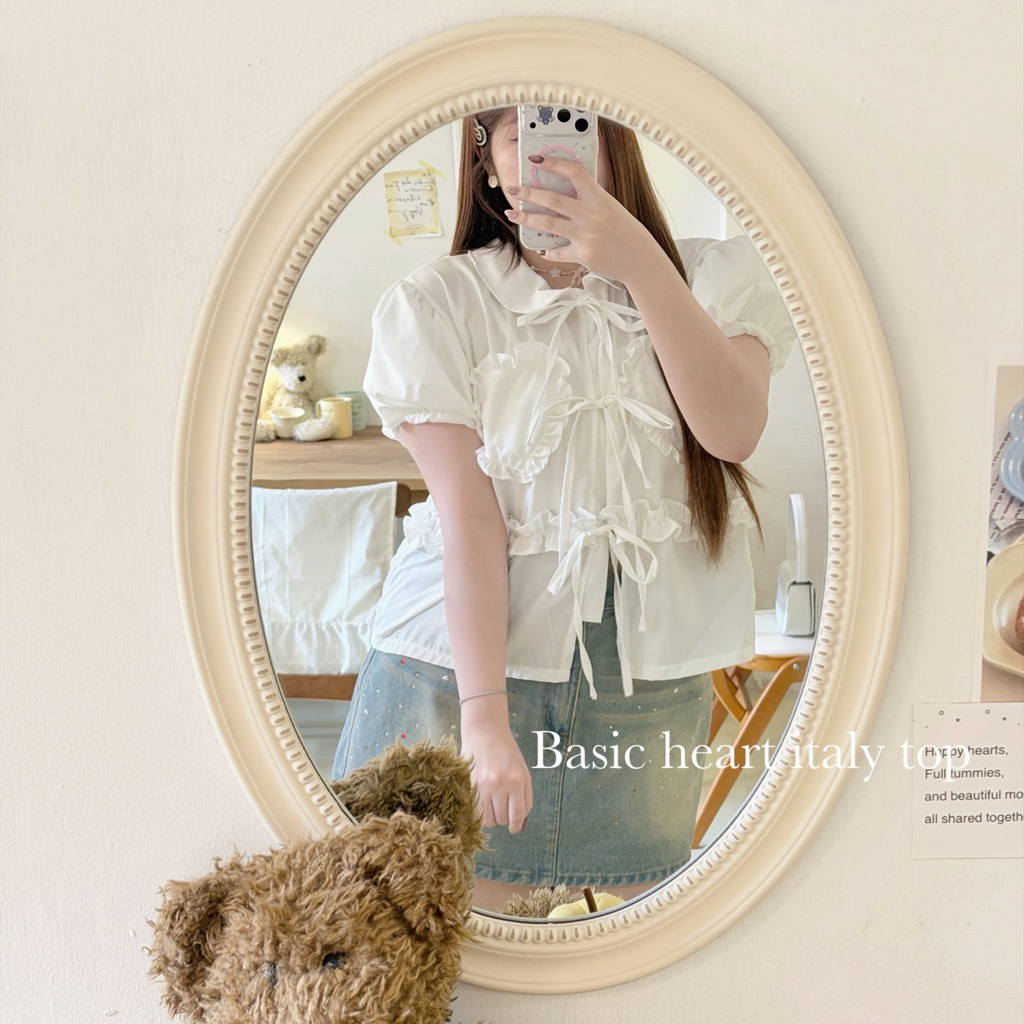 Basic heart italy top🤍🪽”เสื้อผ้าไหมเกาหลีสีขาวใส่เรียบๆแต่ดีเทลน่ารักสุดๆสาวอวบต้องมี”