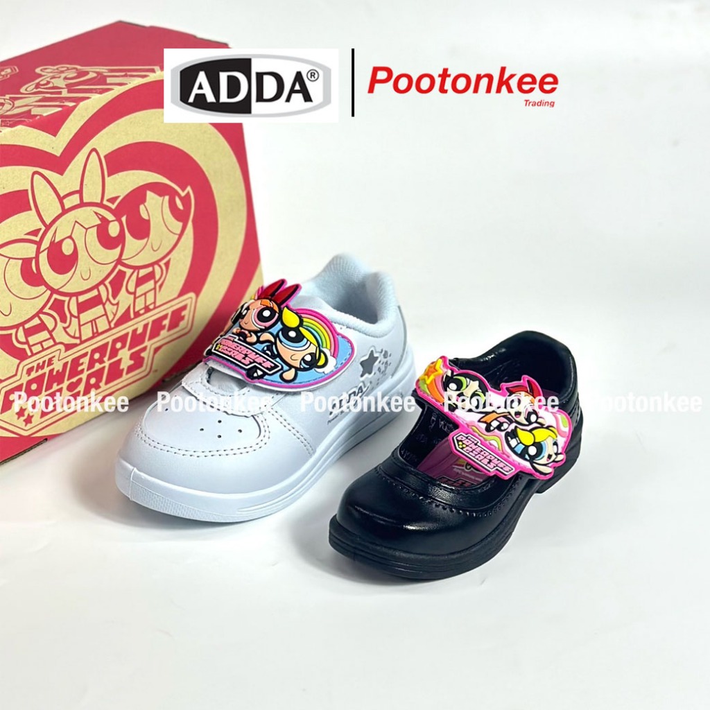ADDA  รุ่น 41G1A / 41C21 รองเท้านักเรียนหญิง หนังดำ พละ ลาย Powerpuff Girls ไซส์ 25-35